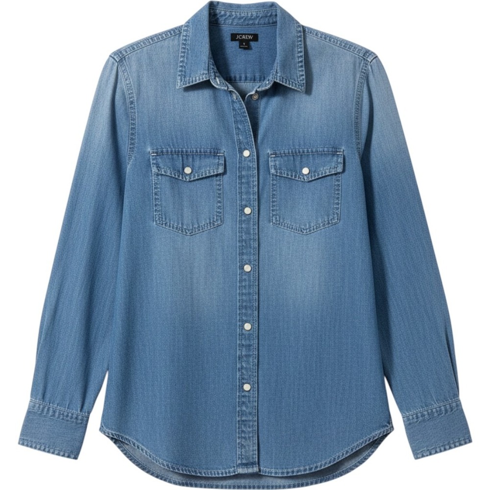 J.Crew Womens Denim Western Shirt Medium Wash Blue Long Sleeve‎ Size 2
